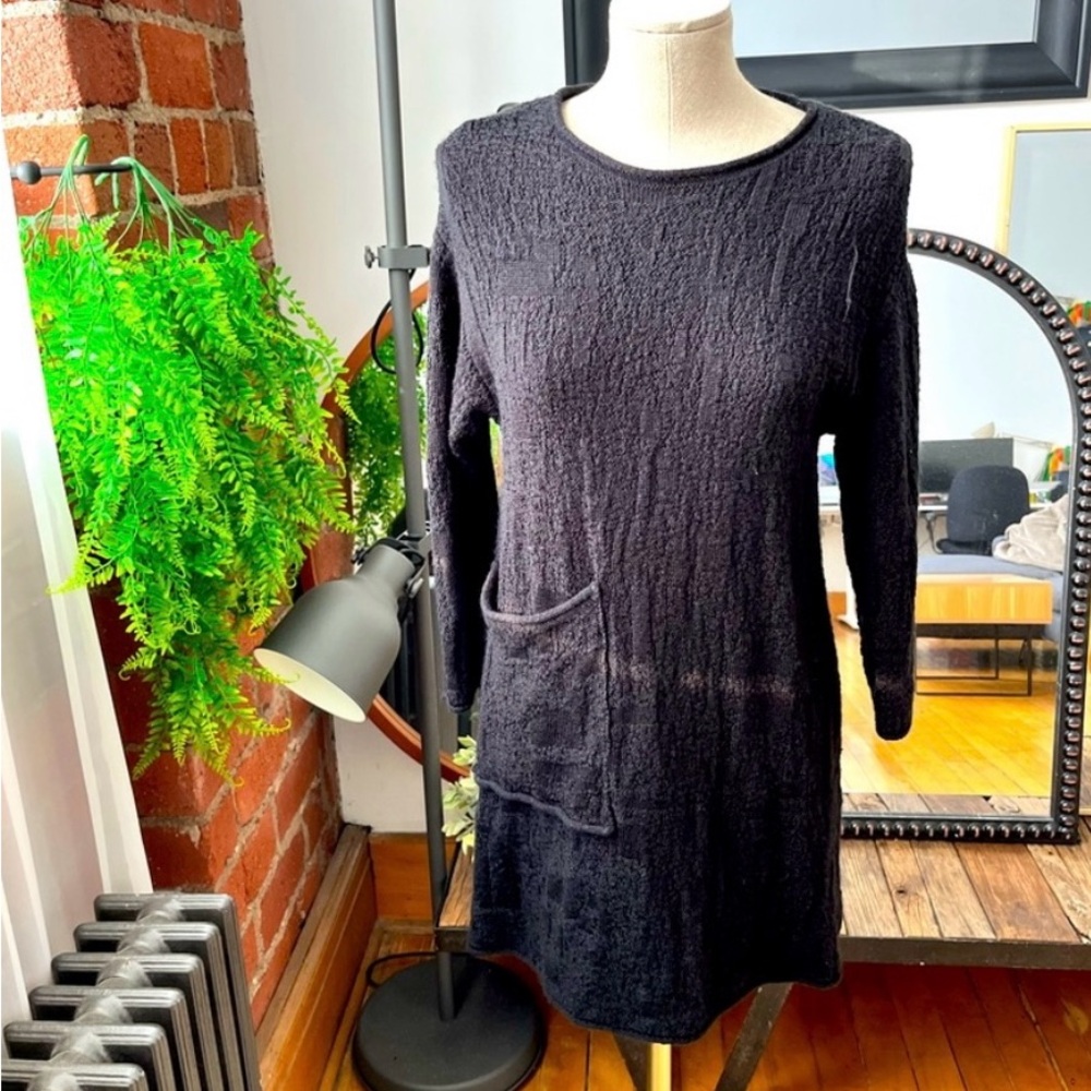 NWT - Black Textured Sweater with Pocket Dress